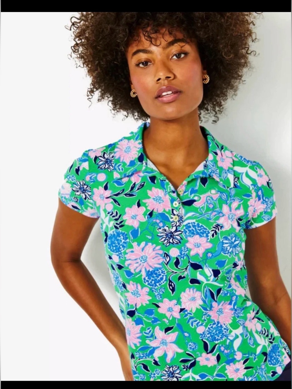 NWT LILLY PULITZER SIZE Large FRIDA SCALLOP POLO *GOLF TILL YOU DROP* UPF 50